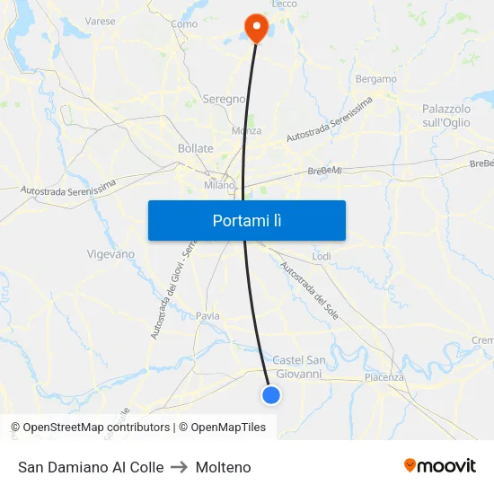 San Damiano Al Colle to Molteno map