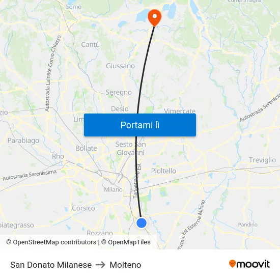 San Donato Milanese to Molteno map