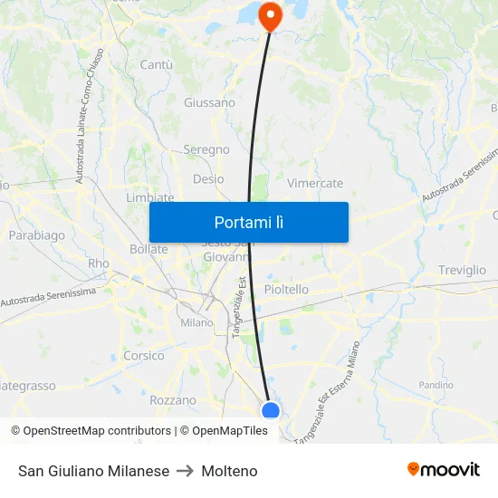 San Giuliano Milanese to Molteno map