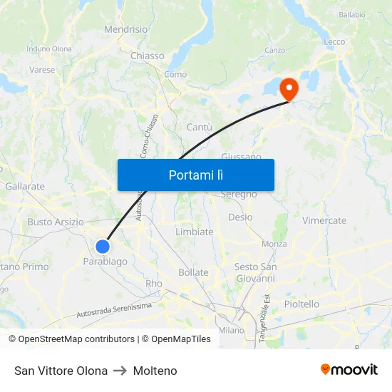 San Vittore Olona to Molteno map
