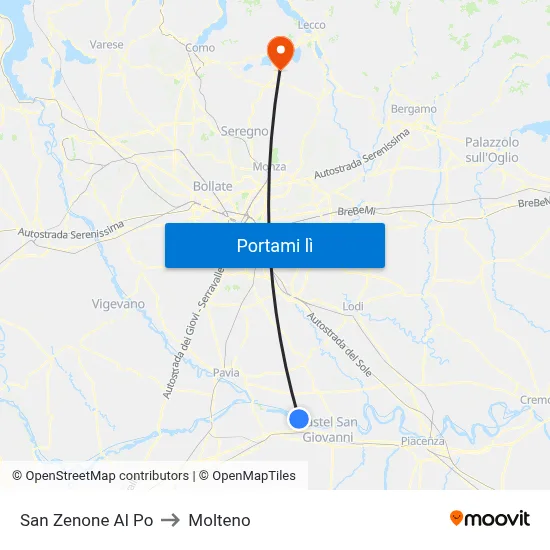 San Zenone Al Po to Molteno map
