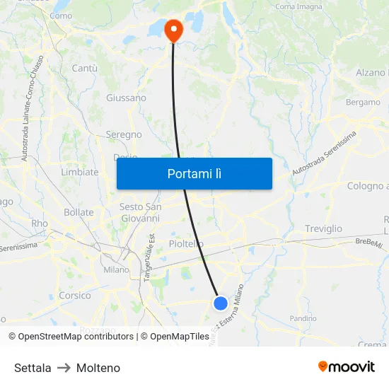 Settala to Molteno map