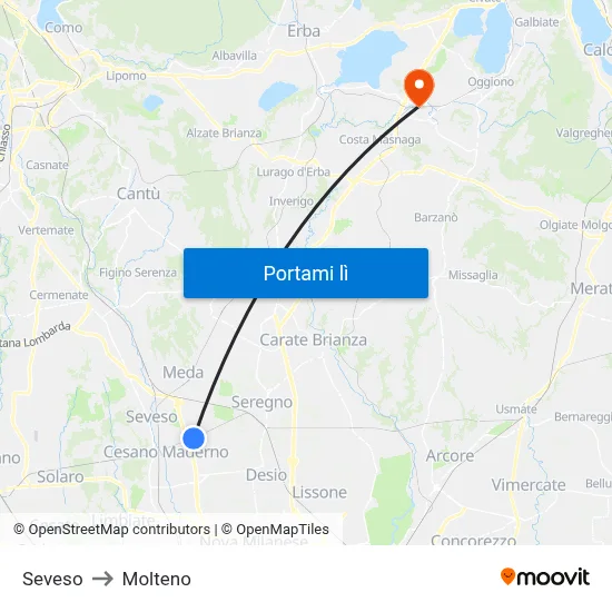 Seveso to Molteno map