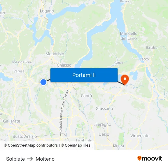 Solbiate to Molteno map