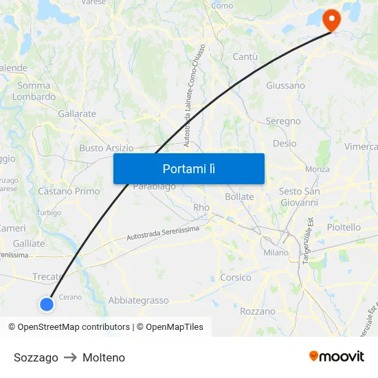 Sozzago to Molteno map