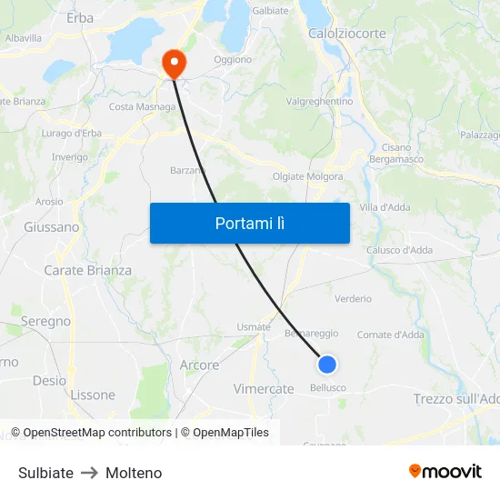 Sulbiate to Molteno map