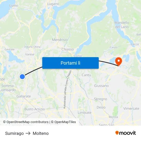 Sumirago to Molteno map