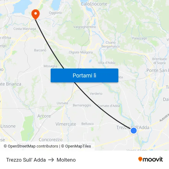Trezzo Sull' Adda to Molteno map