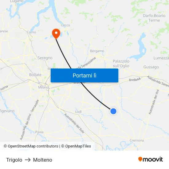 Trigolo to Molteno map