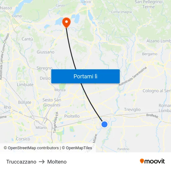 Truccazzano to Molteno map