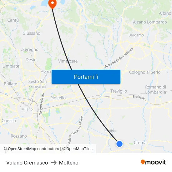 Vaiano Cremasco to Molteno map