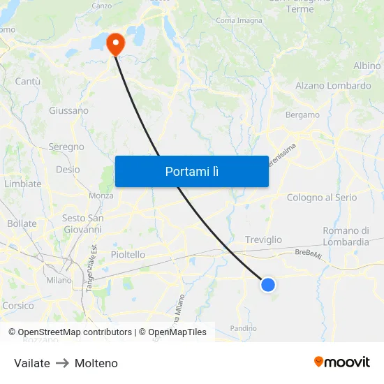 Vailate to Molteno map