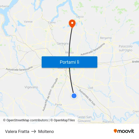 Valera Fratta to Molteno map