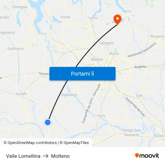 Valle Lomellina to Molteno map