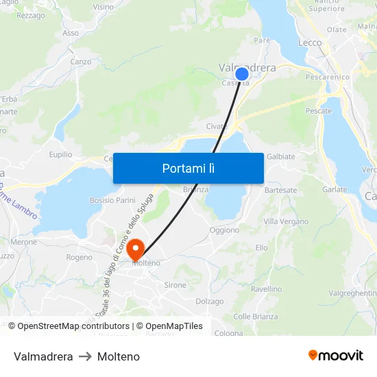 Valmadrera to Molteno map