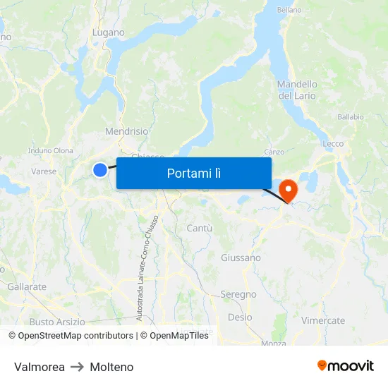 Valmorea to Molteno map