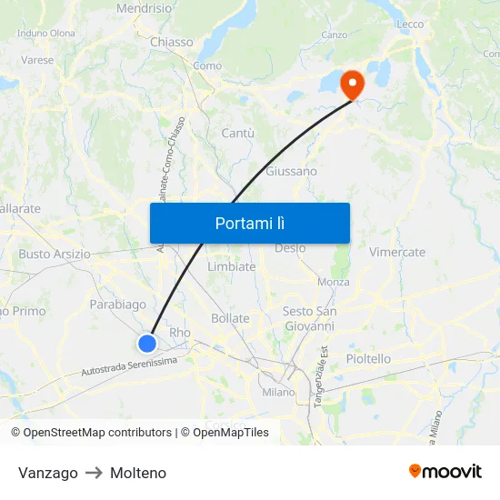 Vanzago to Molteno map