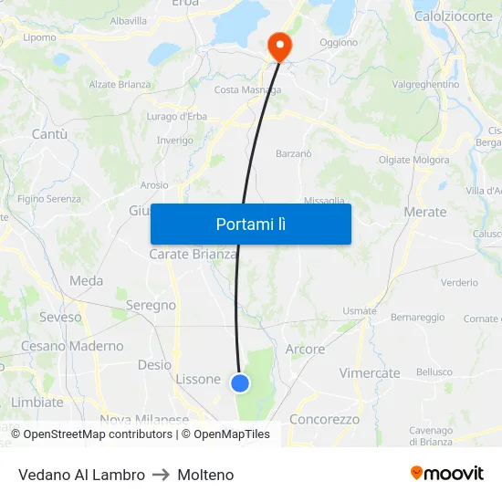 Vedano Al Lambro to Molteno map