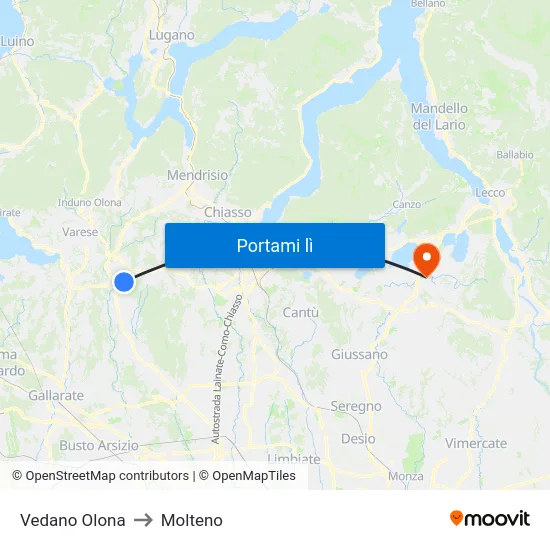 Vedano Olona to Molteno map
