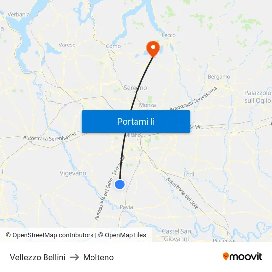 Vellezzo Bellini to Molteno map