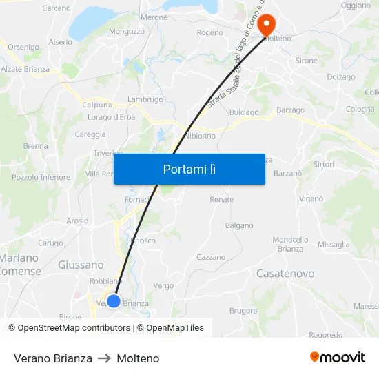 Verano Brianza to Molteno map