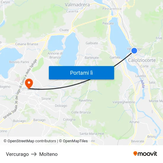 Vercurago to Molteno map