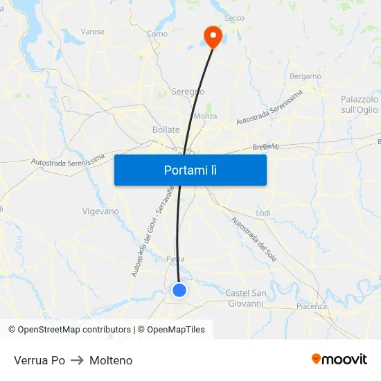 Verrua Po to Molteno map