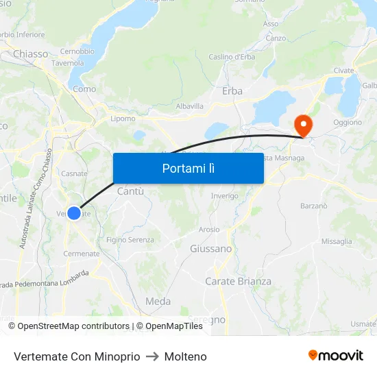 Vertemate Con Minoprio to Molteno map