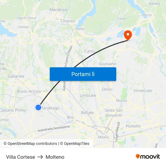 Villa Cortese to Molteno map