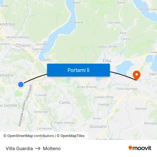 Villa Guardia to Molteno map