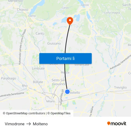Vimodrone to Molteno map