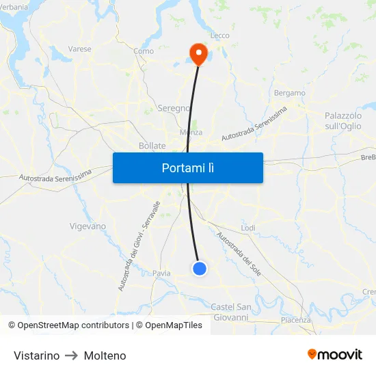 Vistarino to Molteno map
