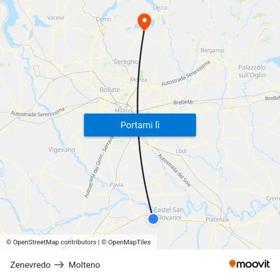 Zenevredo to Molteno map
