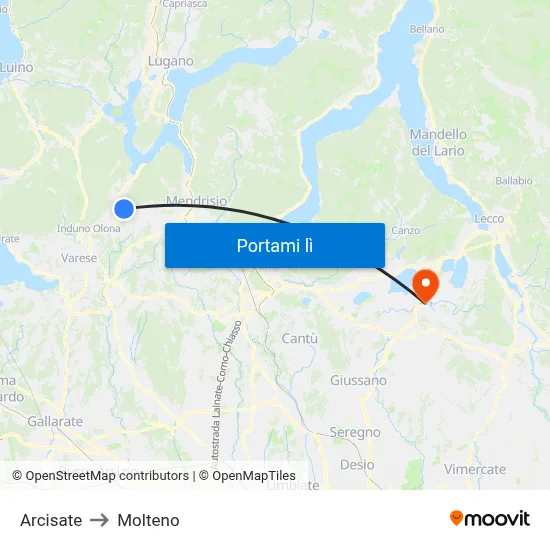 Arcisate to Molteno map