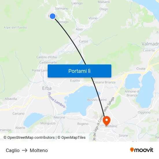 Caglio to Molteno map