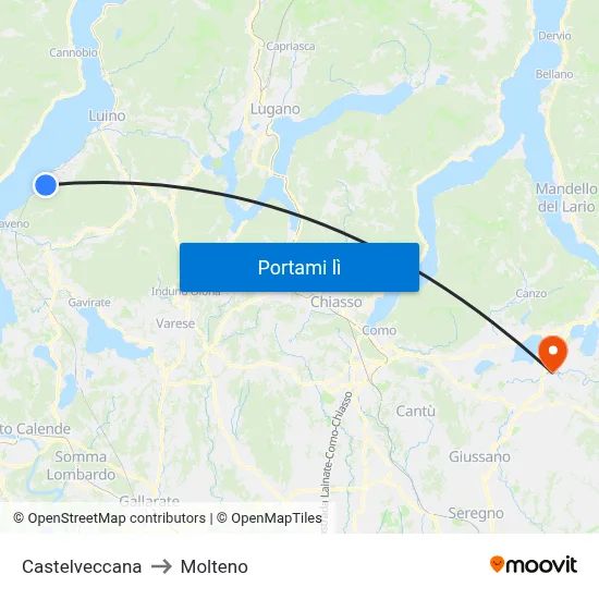Castelveccana to Molteno map