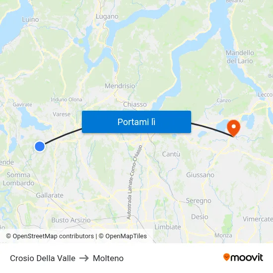 Crosio Della Valle to Molteno map