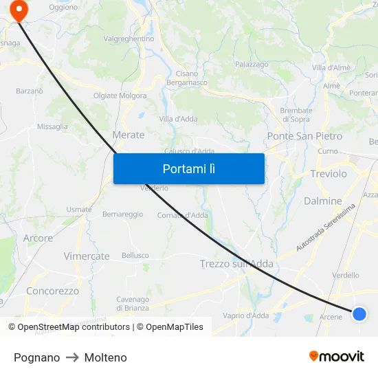 Pognano to Molteno map