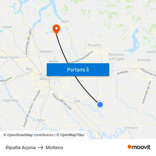 Ripalta Arpina to Molteno map