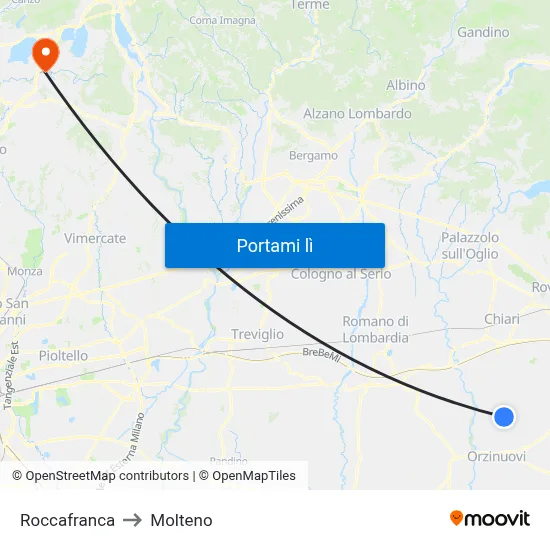 Roccafranca to Molteno map