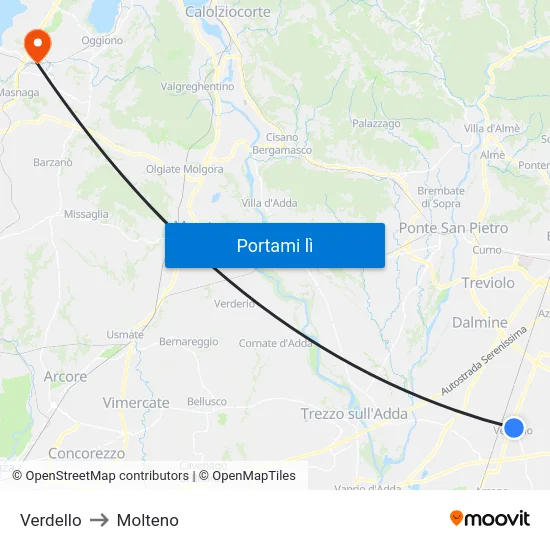 Verdello to Molteno map