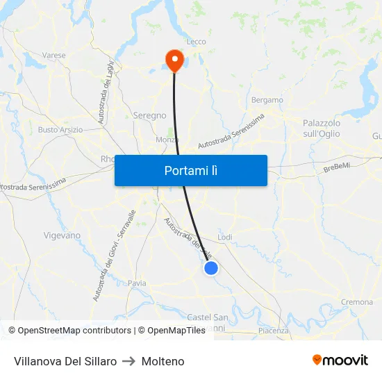 Villanova Del Sillaro to Molteno map