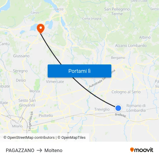 PAGAZZANO to Molteno map