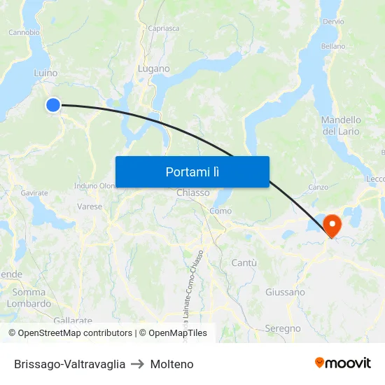 Brissago-Valtravaglia to Molteno map