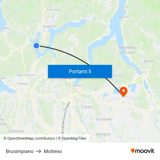 Brusimpiano to Molteno map