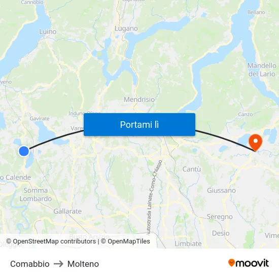 Comabbio to Molteno map