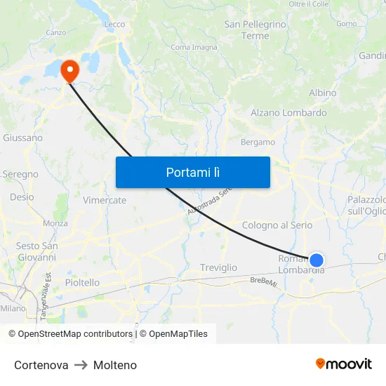 Cortenova to Molteno map