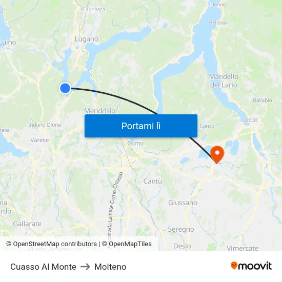 Cuasso Al Monte to Molteno map