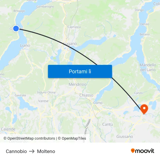 Cannobio to Molteno map
