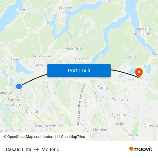 Casale Litta to Molteno map